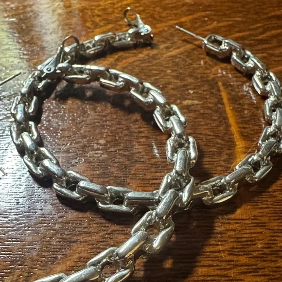 Silver Chain Hoop Earrings - Picture 2 of 5